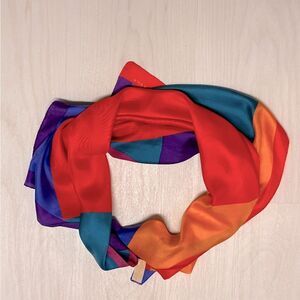 Vintage Elaine Gold primary color block silk square scarf 30”